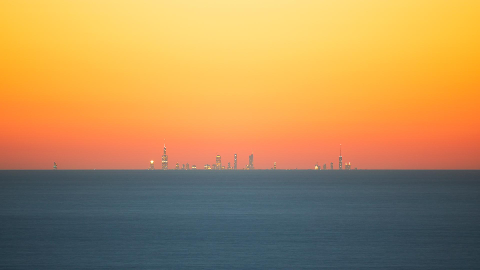 The Chicago Skyline appears in the midst of a gorgeous sunset
